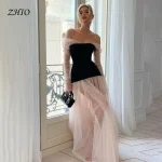 ZHIO robes de soirée formelles élégantes épaules dénudées manches longues robes de soirée couleur contrastée magnifique robe de bal – as photos