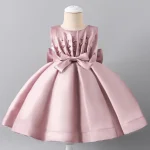 Robe de soirée pour bébé fille robe de princesse d&rsquo;anniversaire robe de mariée vêtement pour enfant rose pâle satin style classique confortable occasion spéciale