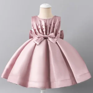 Robe de soirée pour bébé fille robe de princesse d&rsquo;anniversaire robe de mariée vêtement pour enfant rose pâle satin style classique confortable occasion spéciale