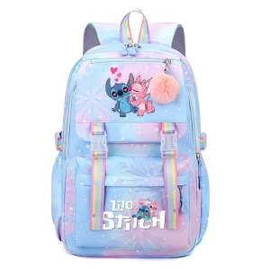 Sac à dos enfant Disney Lilo & Stitch personnages animés sac école fille garçon polyester ajustable poches zippées pompon fourrure 713 ans Sac à dos enfant Disney Lilo & Stitch personnages animés sac école fille garçon polyester ajustable poches zippées pompon fourrure 713 ans