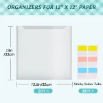 Organisateur transparent pour papier scrapbooking 12×12 30 onglets adhésifs rangement papier artistique style minimaliste fonctionnalité optimisée idéal pour loisirs créatifs