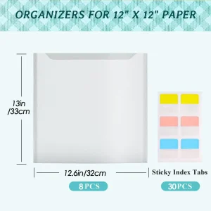 Organisateur transparent pour papier scrapbooking 12×12 30 onglets adhésifs rangement papier artistique style minimaliste fonctionnalité optimisée idéal pour loisirs créatifs