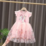 Robe princesse pour filles manches volantes licorne magique tulle pailleté robe de fête pour bébés 16 ans nouvelle collection 2025