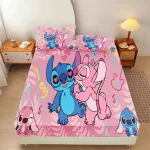 Ensemble literie bébé Stitch housse de couette cartonne pastel rose bleu vif 2 taies oreiller design enfant 3 pièces