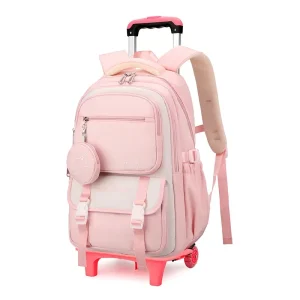 Sac à dos roulant coréen pour filles rose scolaire voyages style enfant qualité premium pratique et sécuritaire