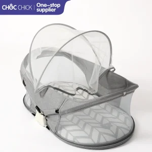 Berceau portable voyage bébé CHOC CHICK lit pliable mesh ventilation grise design européen tissu polyester matelas intégré sécurité bébé 02 ans