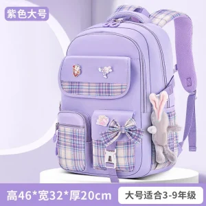 Sac à dos à carreaux pour enfants style kawaii grande capacité Oxford violet bleu rose poches multiples zips accessoires mignons école sorties