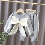 Ensemble vêtements bébé fille sweatshirt nœud papillon pantalon élastique doux 16 ans mode enfant