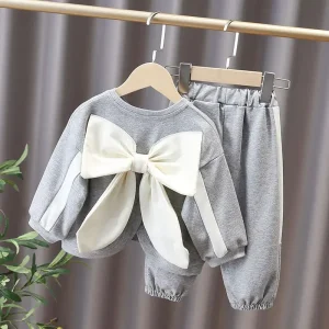 Ensemble vêtements bébé fille sweatshirt nœud papillon pantalon élastique doux 16 ans mode enfant