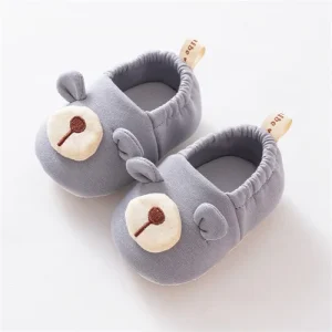 Chaussons d&rsquo;intérieur pour bébé premiers pas chaussons doux design ours élastique antidérapant coton uni ou fille 01 ans confortable sécurité
