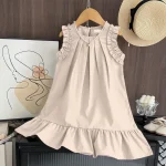 Robe d&rsquo;été élégante pour filles princesse sans manches tissu doux mode classique 46 ans cérémonies fêtes collection 2023  QZ574