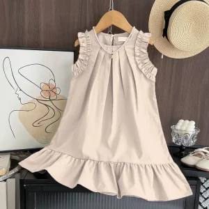 Robe d&rsquo;été élégante pour filles princesse sans manches tissu doux mode classique 46 ans cérémonies fêtes collection 2023  QZ574