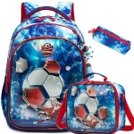 Sac à dos école garçon 3 pièces durabilité football rentrée scolaire grand volume confort design sportif accessoires inclus polyester résistant lavable idéal primaire