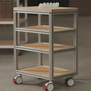 Chariot de rangement à roulette design moderne économiseur d&rsquo;espace cuisine maison meuble auxiliaire aluminium bois clair roues pivotantes style minimaliste facile à assembler