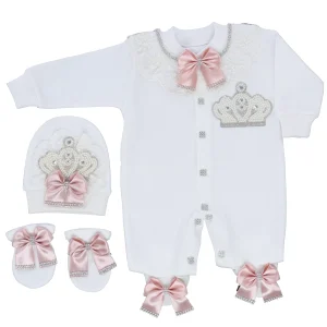Ensemble bébé princesse 3 pièces couronne layette coton naissance accessoires bonnet chaussures élégant Ensemble bébé princesse 3 pièces couronne layette coton naissance accessoires bonnet chaussures élégant