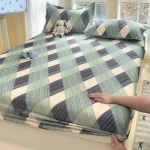 Draphousse bébé 100% coton motif carreaux vert bleu housse matelas antidérapant avec taies oreiller et peluches