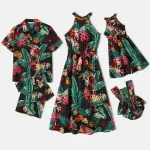 Ensemble floral famille été robe longue femme chemise homme robe enfant accessoires assortis style tropical vêtements coordonnés été
