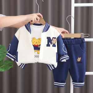 Ensemble bébé garçon automne 3 pièces veste tshirt pantalon motifs animaux confortable doux coton bébé 46 ans