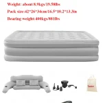 Matelas gonflable Tuomico 152x203x48cm lit d&rsquo;intérieur/extérieur camping tapis de canapé 2 places light grey portable durable