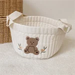 Panier de rangement en tissu pour bébé organisation jouets vêtements accessoires design ours mignon couleur beige portable doux au toucher