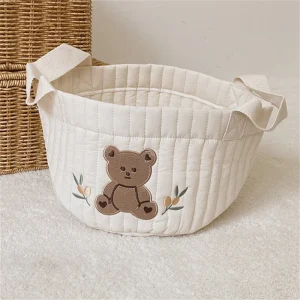 Panier de rangement en tissu pour bébé organisation jouets vêtements accessoires design ours mignon couleur beige portable doux au toucher Panier de rangement en tissu pour bébé organisation jouets vêtements accessoires design ours mignon couleur beige portable doux au toucher