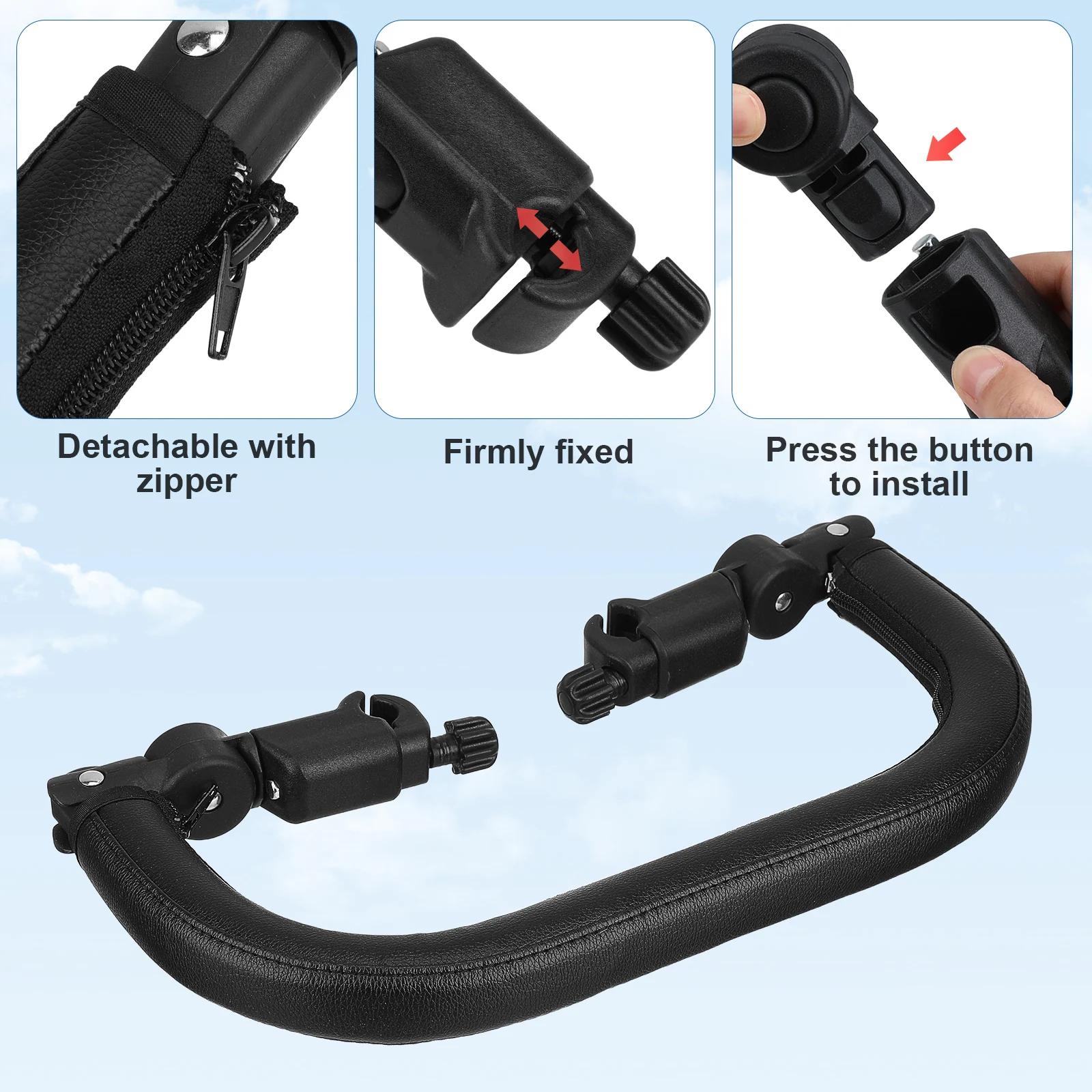 Accoudoir poussette ajustable ergonomique universel bébé poignée en similicuir détachable confort main noir