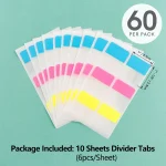 Organisateur de documents étiquettes divisrices 10 feuilles 60 étiquettes couleurs vives adhésives bureau organisation tri