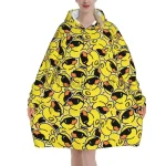 Poncho à capuche jaune canards dessin animé doux et chaud robe de bain ample idéal détente maison voyage adulte