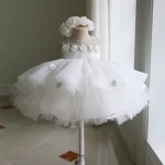 Robe de cérémonie pour enfant princesse tulle fleurs anniversaire mariage baptême accessoires enfants 46 ans robe longueur genou style Aline blanc pur style romantique