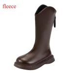 Botte d&rsquo;hiver pour enfant fille antiglissante avec fermeture éclair latérale en cuir synthétique coloris marron foncé