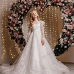 Robes de filles personnalisées pour mariage manches longues paillettes première communion anniversaire 2025
