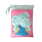 Sac à langer portable pour enfant sac de rangement écofriendly avec illustration d&rsquo;éléphant design cartoon couleur pastel fermeture éclair dimensions pratiques