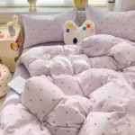 Parure de lit couette taie d&rsquo;oreiller drap de lit style simple pour chambre bébé fille garçon tissu doux couleur rose pâle motif arceaux noirs