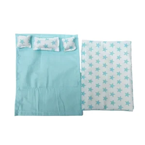 Ensemble de literie pour poupée 1:61:12 couette oreillers bleu étoiles tissu doux durable cadeau enfant jouet éveil qualité premium