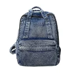 Sac à dos en jean vintage bleu style casual décontracté grande capacité fermeture éclair poche extérieure matériau denim polyester usage quotidien école loisirs