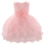 Robe bébé fille princesse sans manches dentelle nœud perles vêtements Tutu fête mariage anniversaire occasion spéciale