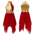 Robe de danse pour fille robe de cérémonie robe de bal robe de fête robe asymétrique robe dorée et rouge robe pour spectacle robe pour occasion spéciale