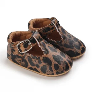 Chaussures bébé style Mary Jane cuir synthétique motif léopard antidérapant unisex 01 ans premiers pas