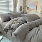 Ensemble literie coton gris housse de couette taies d&rsquo;oreiller drap literie moderne chambre bébé couple intérieur minimaliste hypoallergénique doux confortable