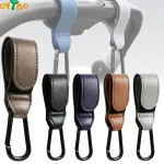 Crochet poussette en cuir PU_ovino_accessoire bébé voyage sécurisé_mousqueton métal_réglable_sac à langer enfant garçon fille