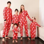 Tenues de Noël assorties pour la famille pyjamas pour adultes et enfants imprimé bonhomme de neige oreille de cerf combinaison à capuche chaud doux barboteuse de Noël 1 pièce  Red