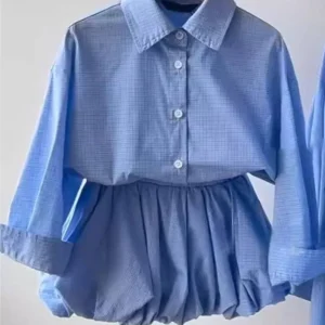Ensemble de vêtements pour bébés filles chemise  jupe Tutu 2 pièces costume décontracté pour enfants et adolescents tenue printemps été automne vêtements pour bébés de 3 à 16 ans  blue