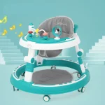Trotteur bébé Hineile multifonctionnel pliable réglable avec musique miroir boutons colorés roulettes siège rembourré design moderne pour 12 ans