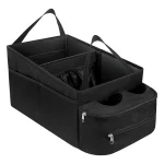 Organisateur coffre voiture tissu Oxford 600D multifonctionnel noir rangement SUV MPV sac rangement voiture avec compartiments poignées portegobelets