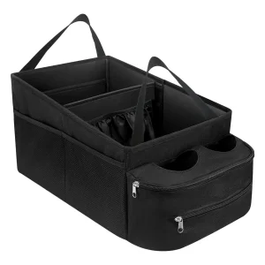Organisateur coffre voiture tissu Oxford 600D multifonctionnel noir rangement SUV MPV sac rangement voiture avec compartiments poignées portegobelets Organisateur coffre voiture tissu Oxford 600D multifonctionnel noir rangement SUV MPV sac rangement voiture avec compartiments poignées portegobelets