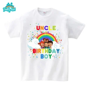 Tshirt Famille Uncle of the Birthday Boy ArcenCiel Fête Été Enfant Adulte Coton Confort Élégant