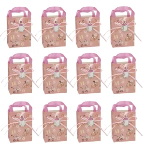 Sacs cadeaux bébé rose personnalisés pour baby shower baptême fête d&rsquo;anniversaire 12 pièces