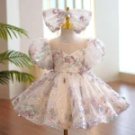 Robe princesse florale paillettes filles manches bouffantes occasions spéciales anniversaires banquets formels  ROSE