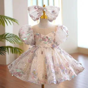 Robe princesse florale paillettes filles manches bouffantes occasions spéciales anniversaires banquets formels  ROSE