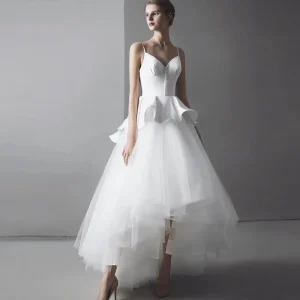Robe de mariée en satin ange attaché hautbas robe blanche classique sans manches longueur plancher Robe de mariée en satin ange attaché hautbas robe blanche classique sans manches longueur plancher
